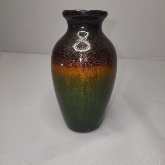Handcrafted Gradient Green & Brown Ceramic Vase 4" H - Picture 1 of 8